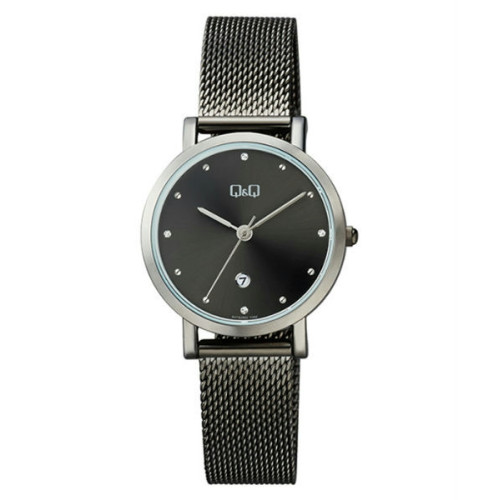 Reloj color negro ionizado y esfera negra para mujer analógico con brazalete de malla Q&Q A419J402Y