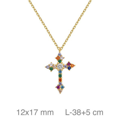 Collar plata cruz circonitas multicolor P507F