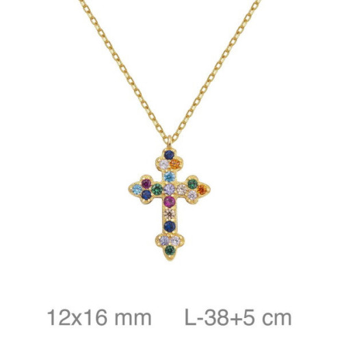 Collar plata cruz circonitas multicolor P507G