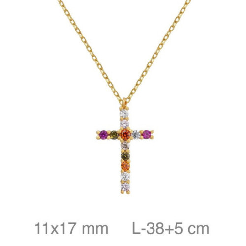 Collar plata cruz circonitas multicolor P507D